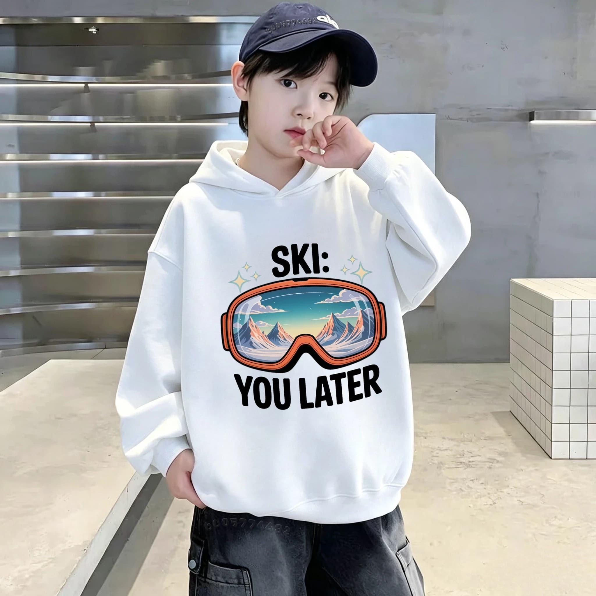 Winter and autumn style children's ski goggles pattern pullover hoodie,everyday comfortable, breathable and warm pullover hoodie