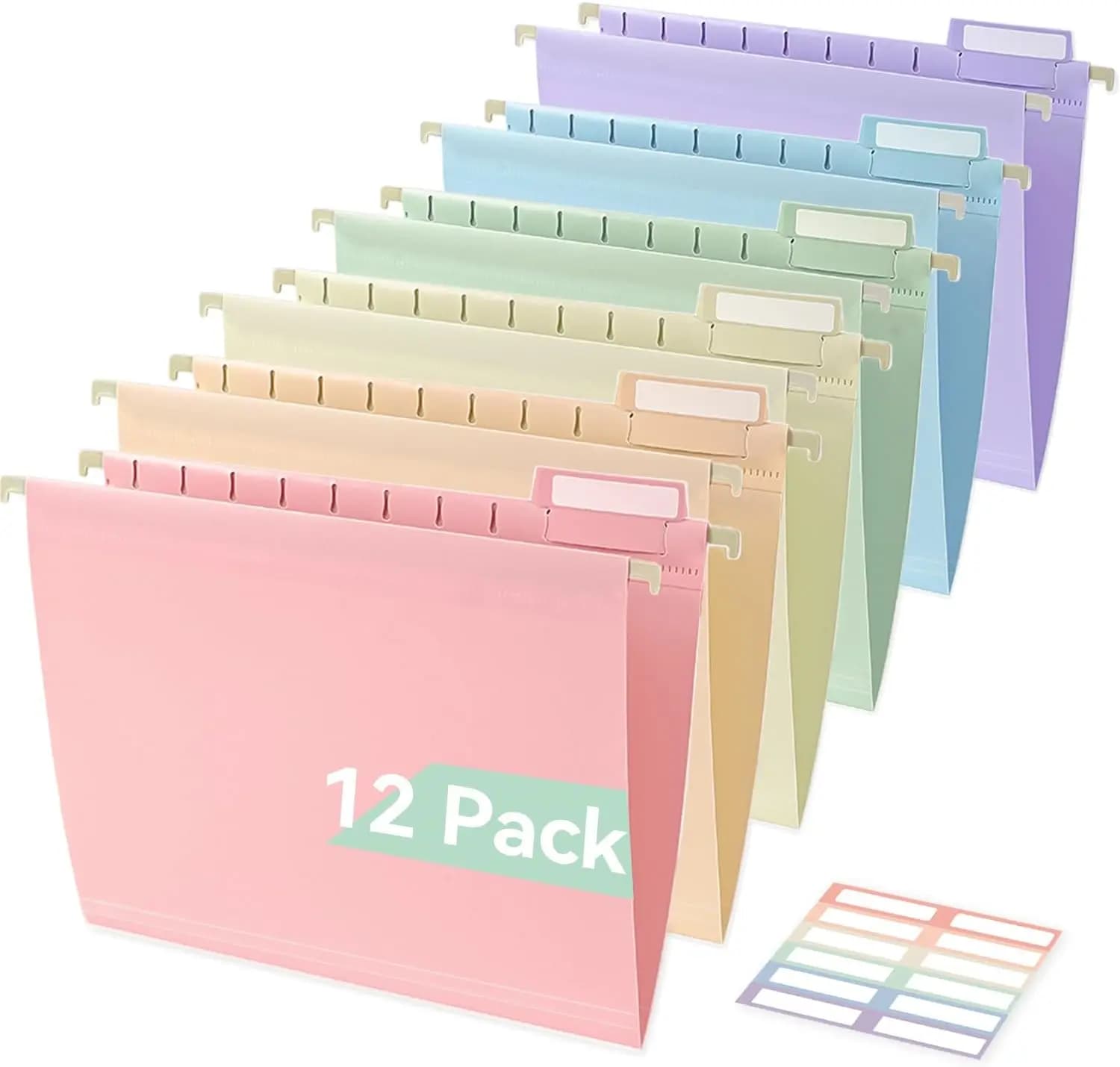 Cartelle Portadocumenti in Plastica, Robuste e Resistenti agli Strappi, Formato Letter, Confezione da 12 con Linguette Inseribili, Colori Pastello per Ufficio