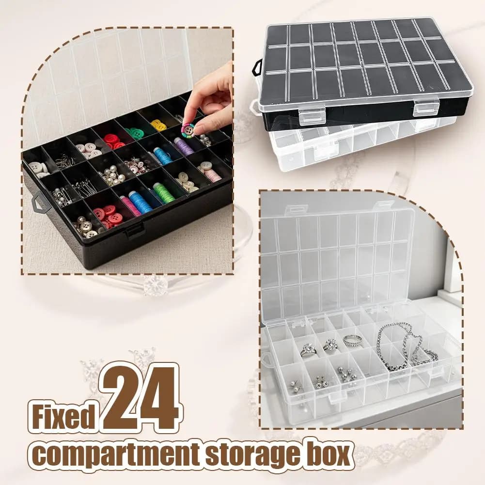 Scatola portaoggetti in plastica trasparente con 24 scomparti, organizer vuoto per orecchini, custodia per esposizione, organizer per artigianato, perline, gioielli 20 O8U3