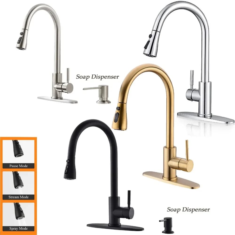Rubinetto da cucina in acciaio inossidabile con doccetta estraibile, copertura e dispenser sapone
