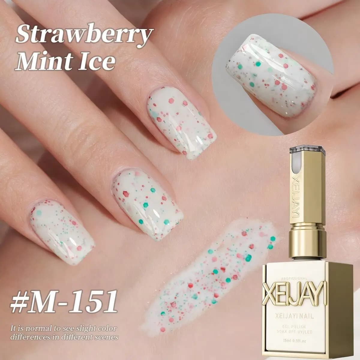 XEIJAYI 1pc Ice gel nail polish to mint and strawberry, sparkling green pastel and pink glitter gel