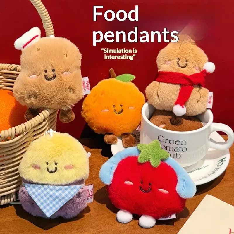 Portachiavi con Ciondolo Peluche a Forma di Cibo Carino e Delizioso, Accessori Decorativi Kawaii per Zaini con Arance e Patate, Regalo