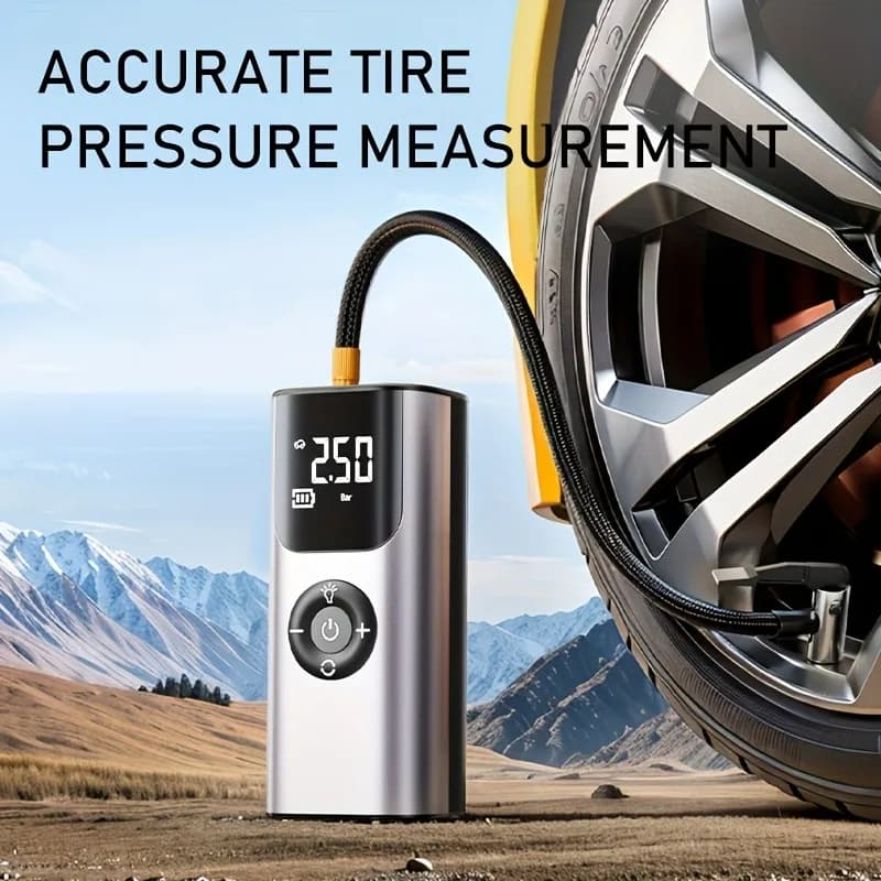 Compressore d'aria portatile per auto, pompa elettrica wireless per gonfiaggio pneumatici, pompa ad aria per auto, moto, biciclette e palloni