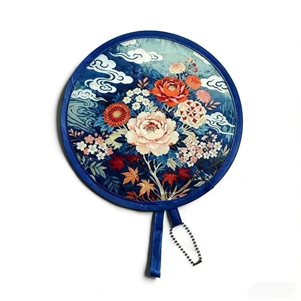Portable Summer Handheld Folding Fan Polyester Travel Round Foldable Fan Japanese Oil Painting Mini Folding Fan Men Women