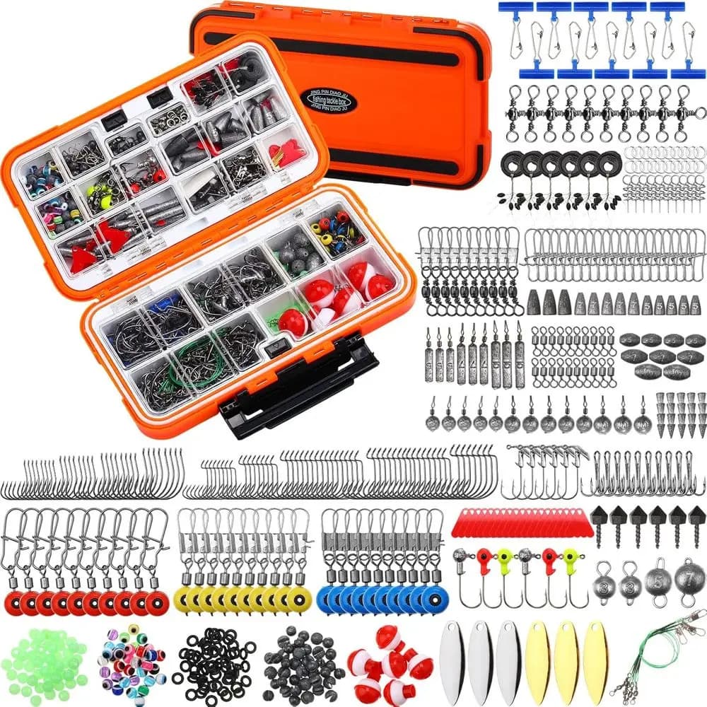 Complete kit of 602 pieces fishing gear with box, hooks, poplars, lilies, beads and more: perfect gift for men's fishing