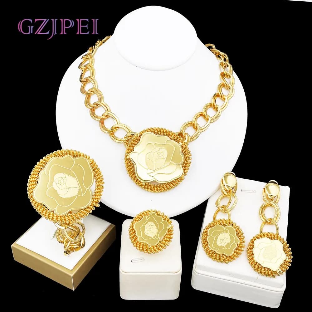 GZJPEI 4 pezzi set di gioielli color oro rosa esagerazione collana a goccia grande braccialetto super grande anello orecchino lungo per le donne regalo