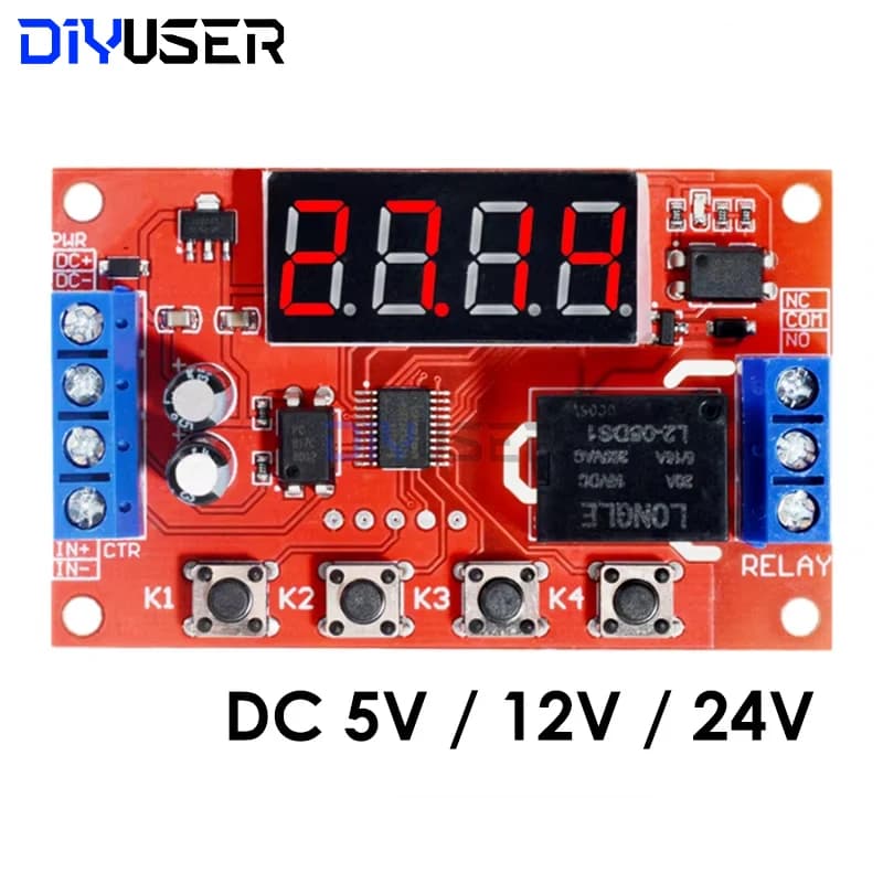 Adjustable 5-24V DC 10A Relay Module Digital Timer for Motor Pump LED Light Arduino Industrial Control