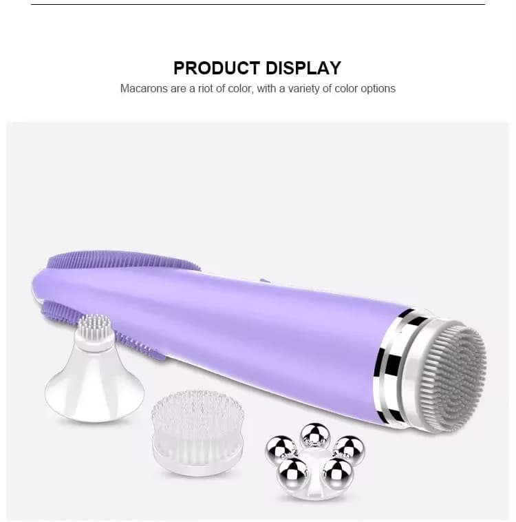 4 in 1 Heated Silicone Facial Cleansing Brush Deep Pore Cleaner Blackhead Remover Roller Ball Massager Home Beauty Device