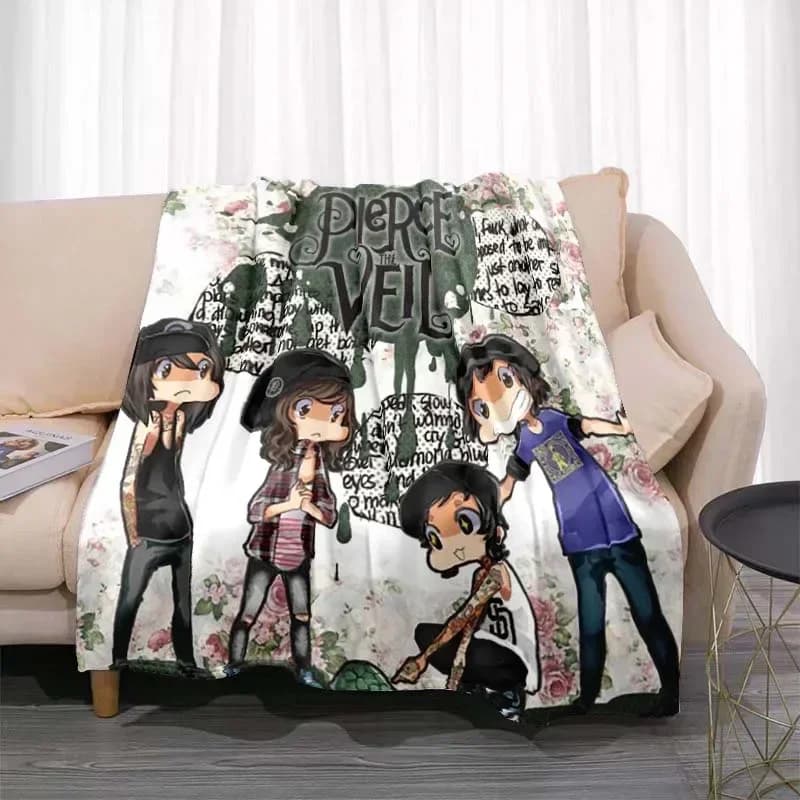 Coperta in flanella stampata Pierce The Veil Band, morbida e calda, per bambini, ideale per letto, camera da letto, divano, picnic, regalo per fan.