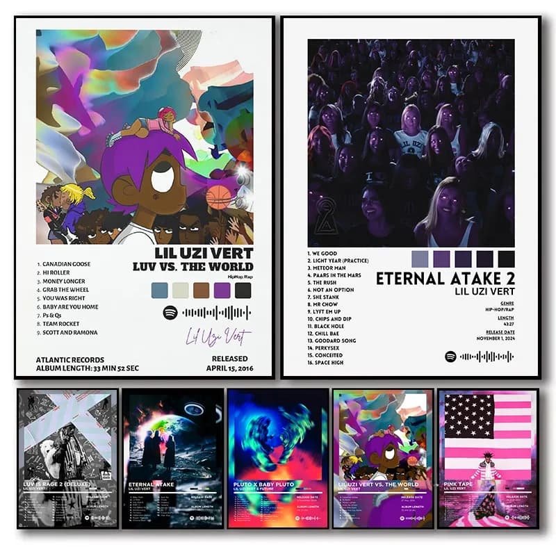 Hip Hop Music Lil Rapper Uzi Vert Poster Eternal Atake/Pink Tape/Luv Is Rage Album Cover Classic Rap Track Canvas Wall Art Decor