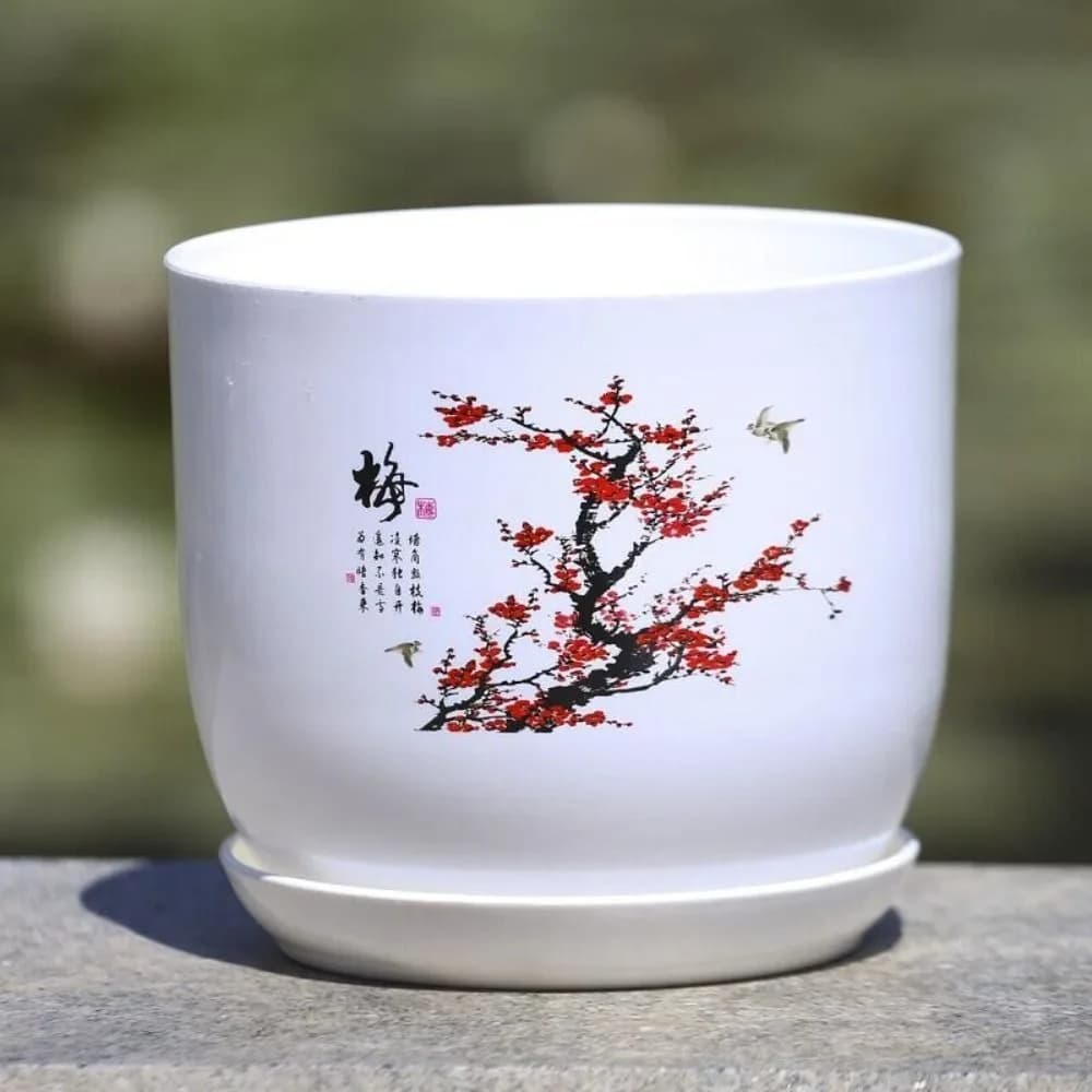 Extra Large Plastic Flower Pot White With Tray PP Resin Flower Pot Round Breathable Imitation Porcelain Gardening