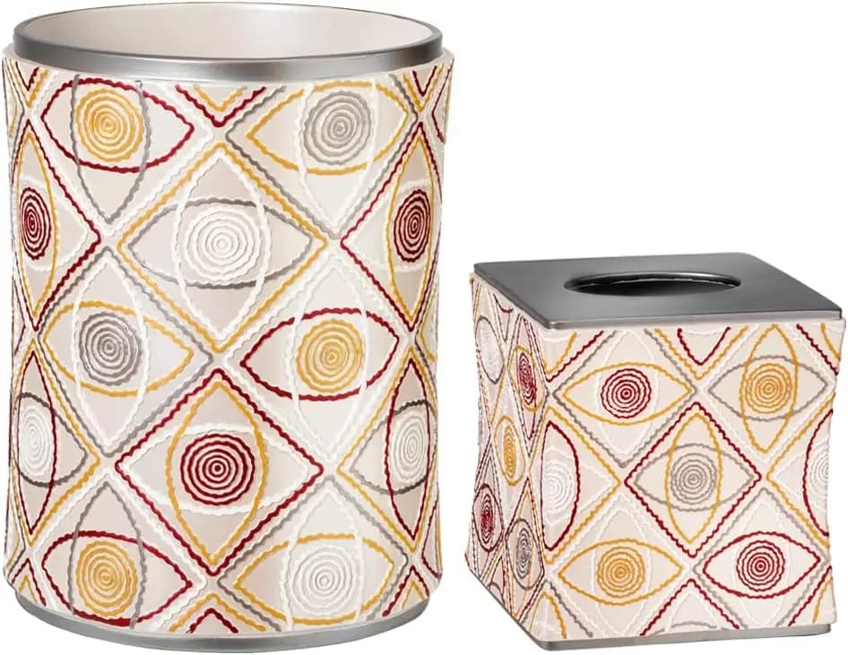 2pc Bathroom Accessories Set Waste Basket and Tissue Box Modern Decorative Resin for Home