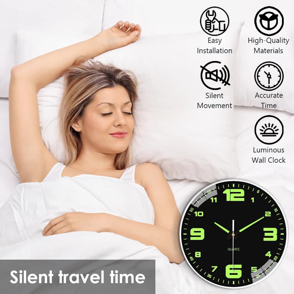 Orologi luminosi al buio, orologio da parete con luce notturna, orologi da parete silenziosi illuminati per soggiorno, camera da letto, cucina, bagno, decorazione.
