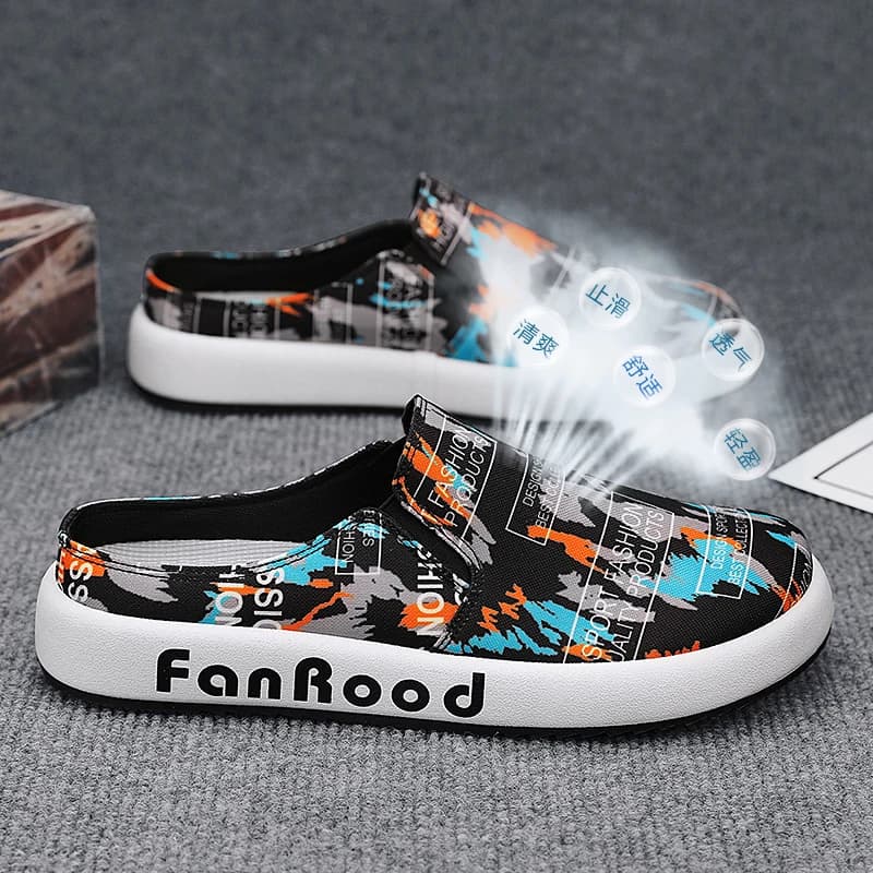 Summer breathable canvas mules man moccasins without back slippers half shoes for men slides man slip on apartments semi-trascinza casual shoes