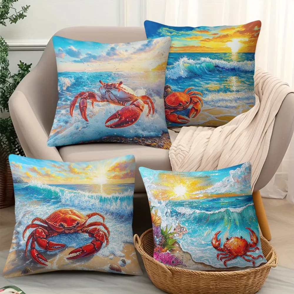 Fodera per cuscino a forma di granchio marino estivo per la spiaggia, per camera da letto, finestra a barchetto, divano, decorazioni per la casa