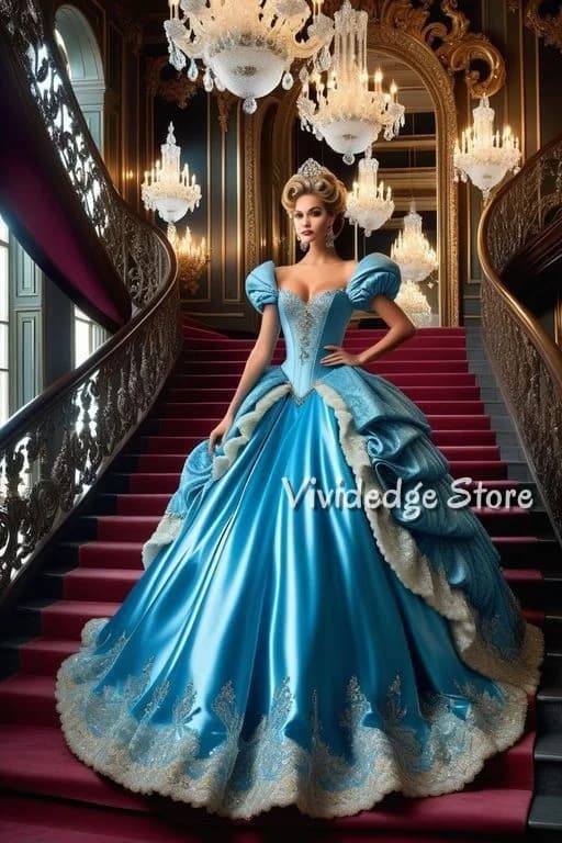 Abiti da ballo vittoriani principessa splendidi blu personalizzati con scollo a cuore maniche a sbuffo corpetto orlo a sbuffo applique in pizzo con perline abiti da sera