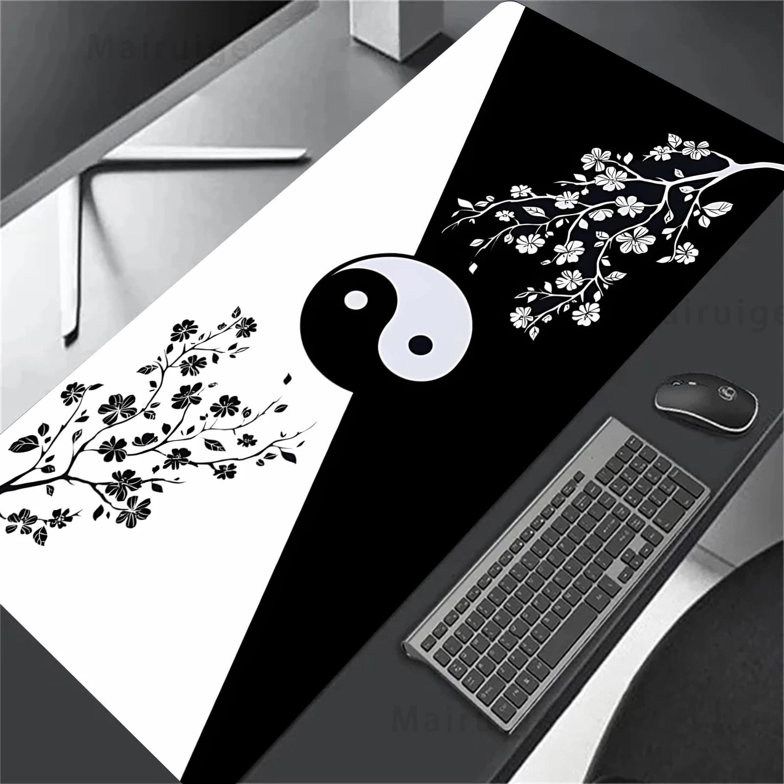 Tappetino per Mouse da gioco Yin Yang tappetino per Mouse per Computer in bianco e nero per ufficio per Mouse tappetino da scrivania tappetino da gioco per Laptop Gamer Playmat