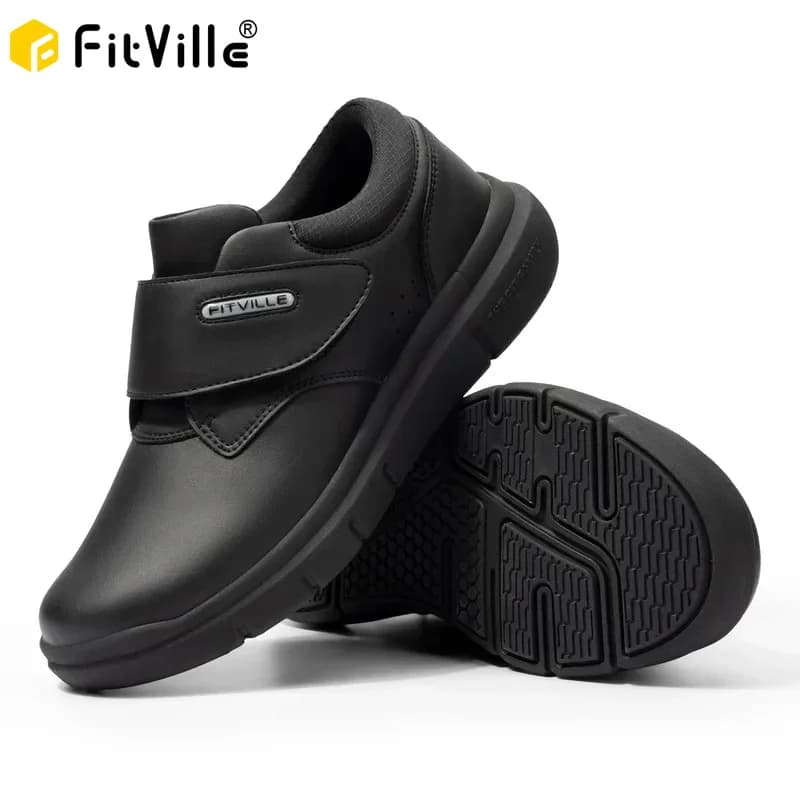 Scarpe da uomo extra larghe Scarpe da passeggio per diabetici in pelle per anziani Dita dei piedi ortopedici Piedi gonfi antiscivolo con supporto per l'arco plantare