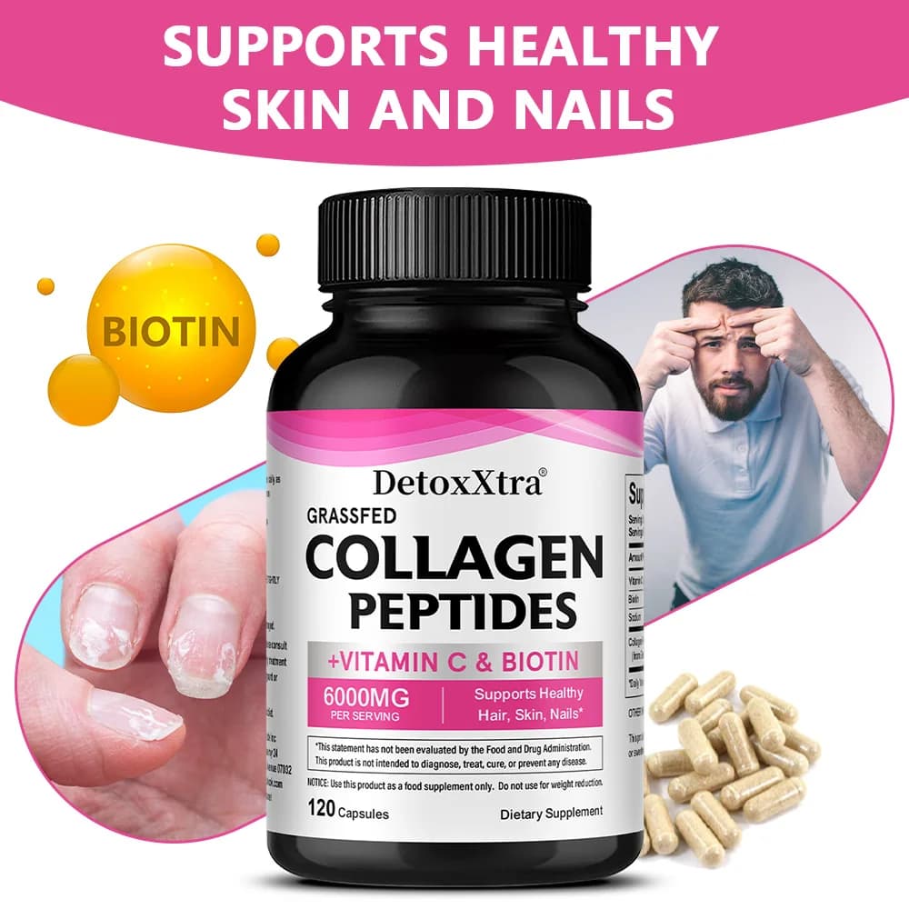 Collagen Peptide Capsules with Vitamin C & Biotin, Supports Skin, Hair, Nail, Bone & Joint Health, Digestion, Antioxidant