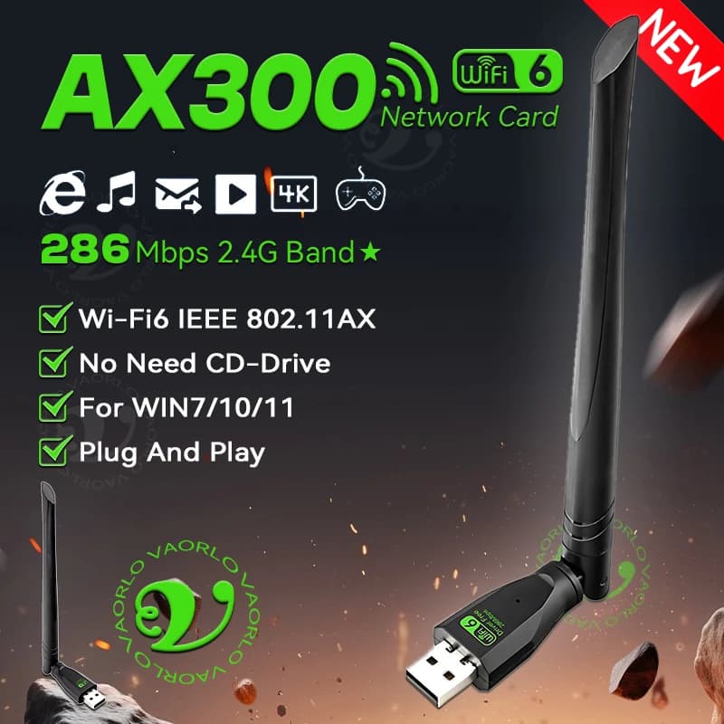 WIFI 6 802.11AX USB WiFi Adattatore Wireless AX300 Scheda di Rete 2.4G Wi-Fi Mini Dongle Ricevitore Per PC/Laptop Win7/10/11 Unità Gratuita