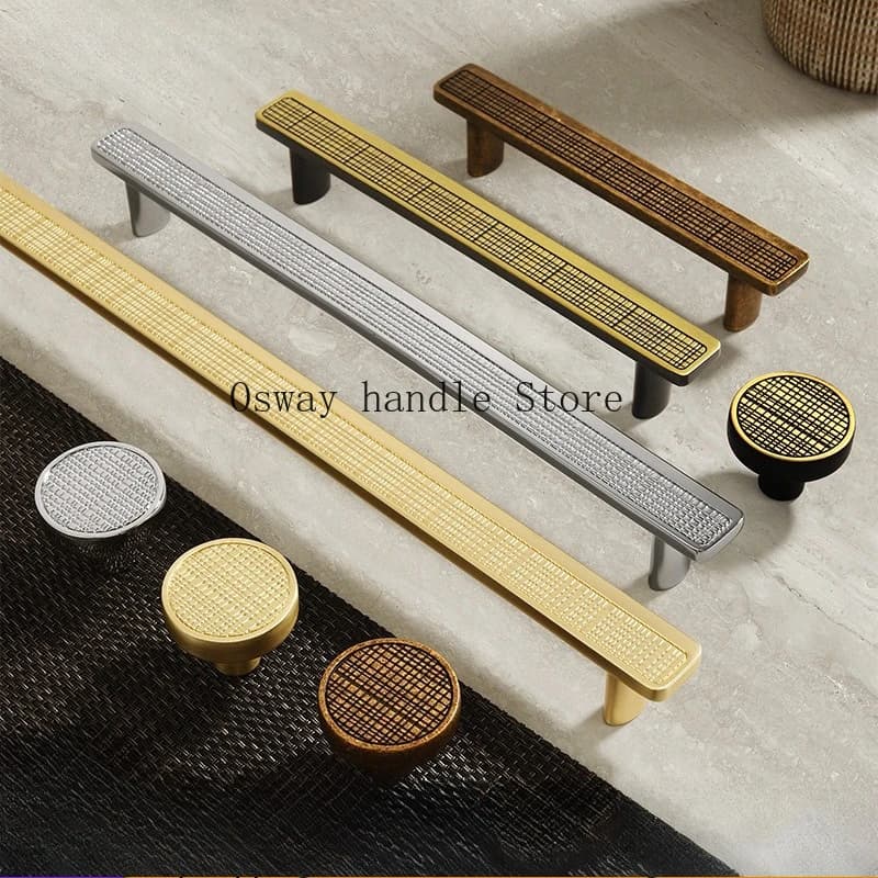 Nuove Maniglie e Pomelli per Mobili in Stile Cinese Antico con Texture a Rete, Maniglie per Cassetti e Armadi in Oro Cromato