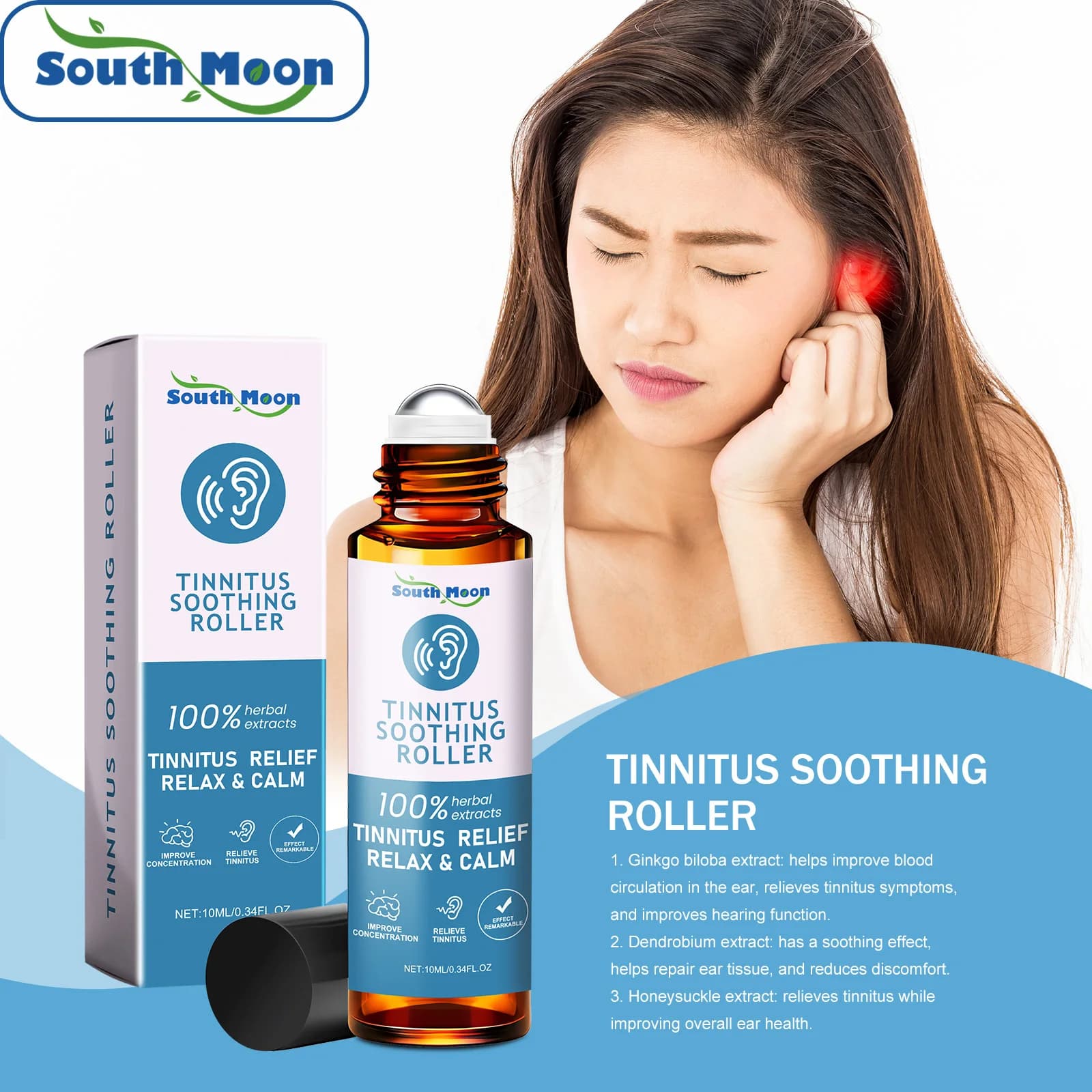 Tinnitus Relief Roller Ear Ringing Soothing Relieve Earache Discomfort Protect Listening Treat Headache Ear Relax Essential Oil