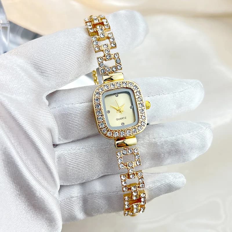 Orologio da donna di marca alla moda con catena estraibile con diamanti intarsiati elegante orologio al quarzo quadrato Donna Reloj V176