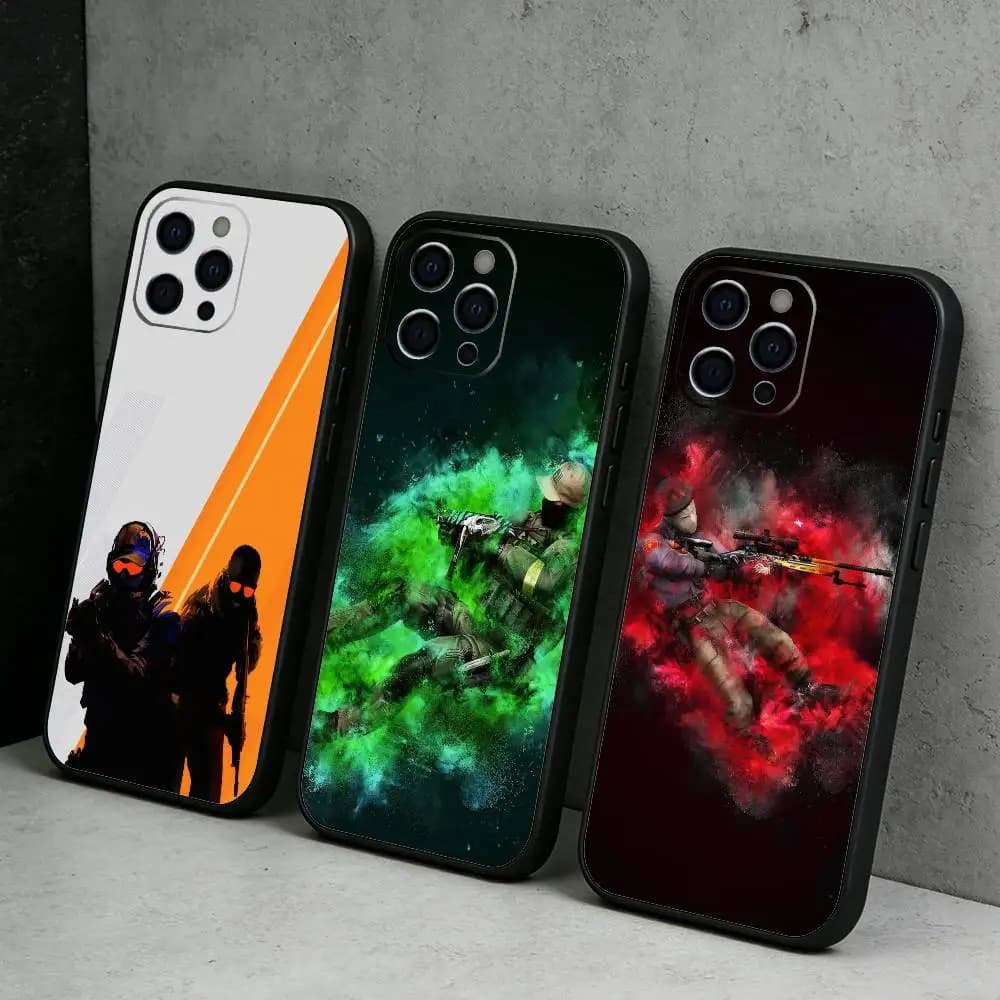 Cover per iPhone CS-GO Game C-Counter S-Strike 2 in morbido silicone nero per iPhone 17, 16, 15, 14, 13, 12 Plus, Max