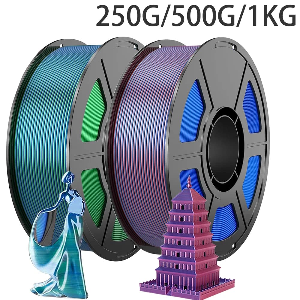 Filamento per stampante 3D in seta bicolore PLA da 250g, 500g, 1Kg, rosso blu, 1.75mm, materiale per stampa 3D, seta blu verde