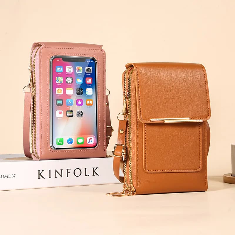 Nuova Borsa Porta Cellulare alla Moda con Schermo Touch e Chiusura a Lucchetto per Donne, Porta Carte e Portafoglio a Tracolla