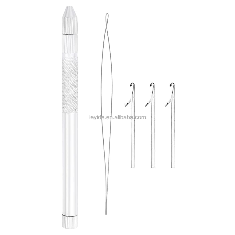 3 Knitting Needles 1 Holder 1 Pulling Hook Loop Threader Aluminum Ventilating Holder Needles Kit for Hair Extension