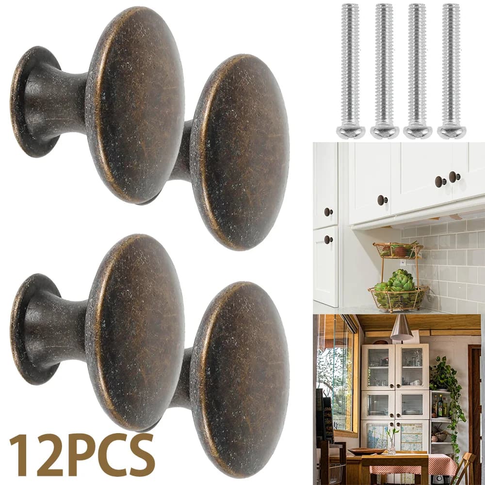 12 pezzi manopole per mobili vintage in bronzo antico manopola per porta dell'armadio manopola rotonda in lega di zinco manopola per cassetti a foro singolo
