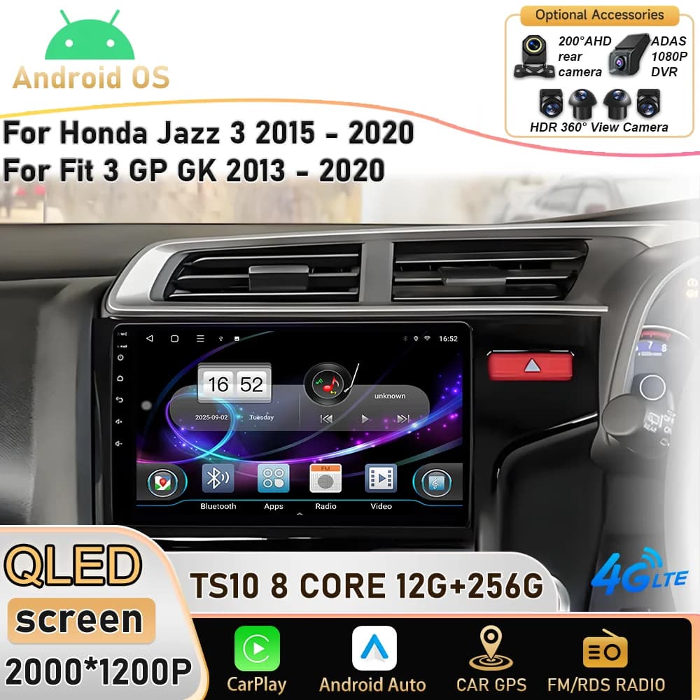 Android 16 For Honda Jazz 3 2015 - 2020 Fit 3 GP GK 2013 - 2020 Touch Screen Multimedia Stereo Auto Radio Head Unit Navigation