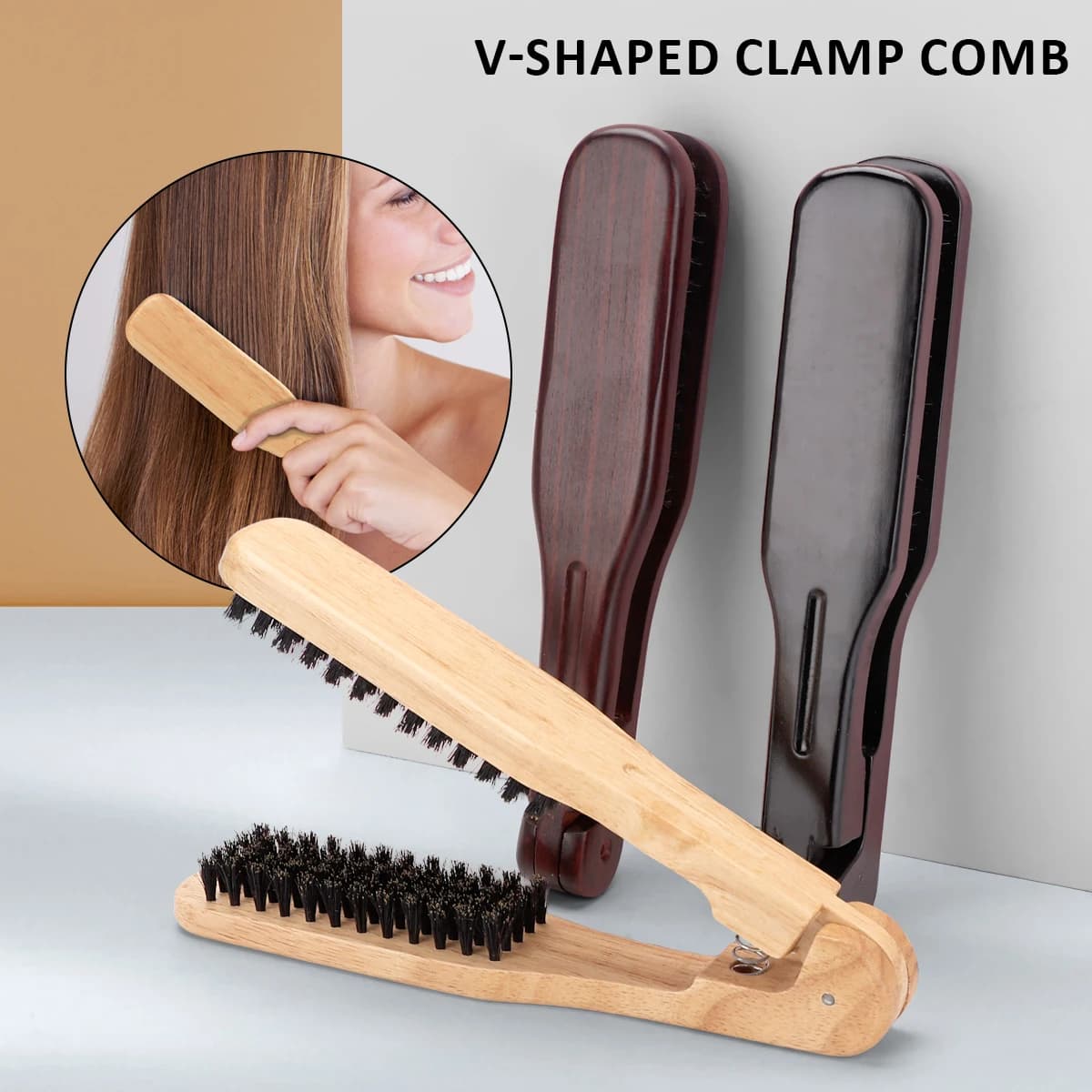 Wood Hair Smooth comb Hairdresser, practical double-sided brush to be used with dryer to achieve smoother