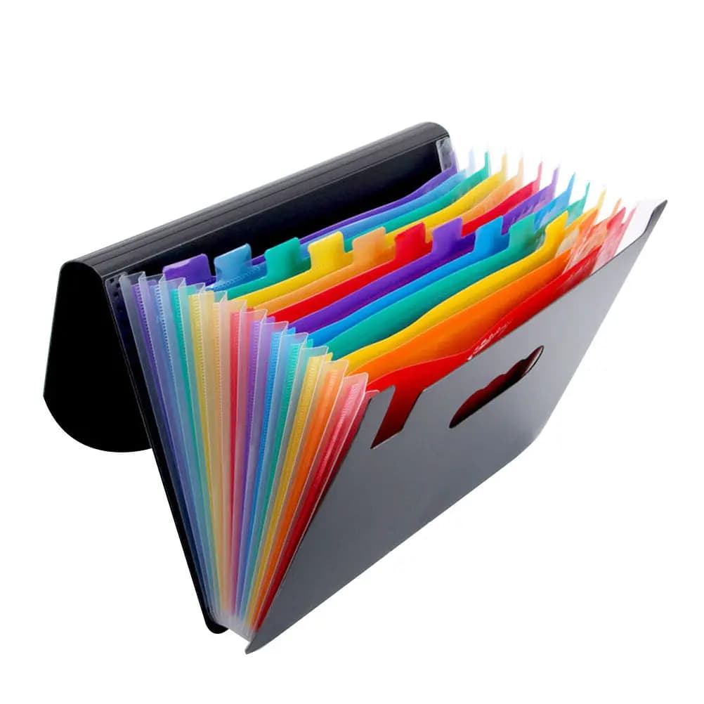 Cartella Portadocumenti a 12 Scomparti in Plastica Resistente, Leggera e Facile da Trasportare per Organizzazione Ufficio e Scuola