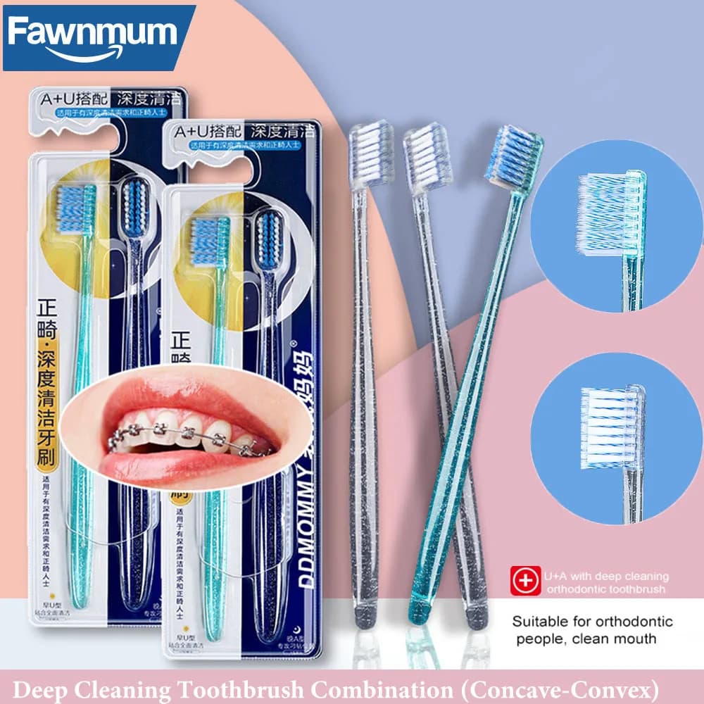 2PCS Pulito Apparecchi ortodontici Spazzolino da denti Spazzolino dentale professionale Pulizia profonda Spazzolino ortodontico Strumento per l'igiene orale