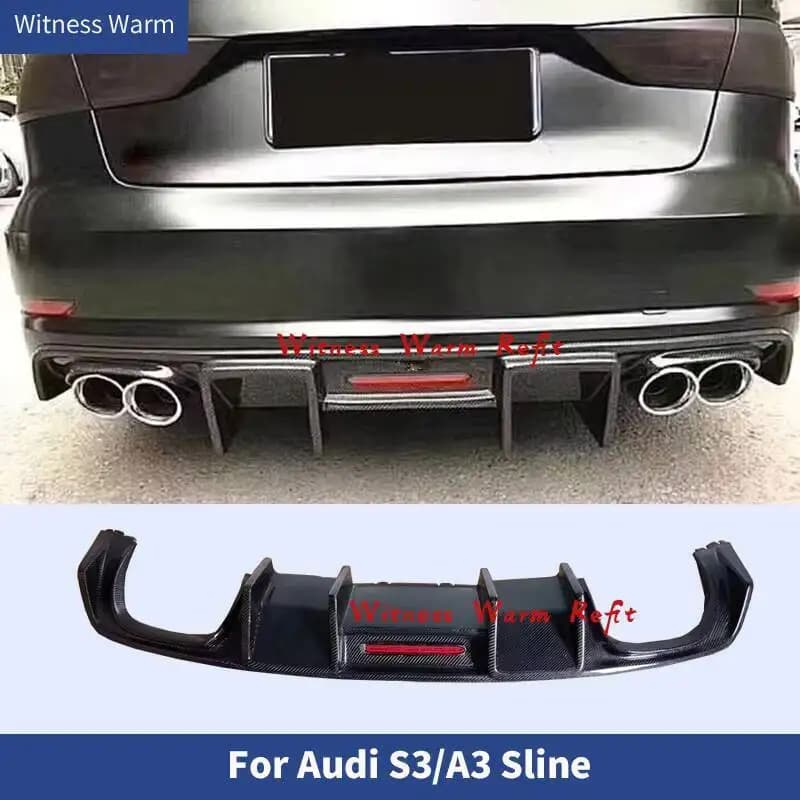 For A3 S3 Carbon Fiber Frp Rear Bumper Lip Spoiler Discharger with Led Lights for Audi A3 S-line S3 Limousine 2013- 2016