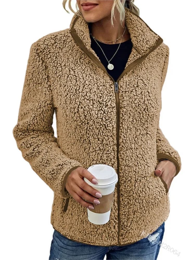 Cappotto da giacca solido alla moda per donna Casual manica lunga con collo alla coreana Cappotti con cerniera Top Lady Vacanza Abiti streetwear Autunno Inverno
