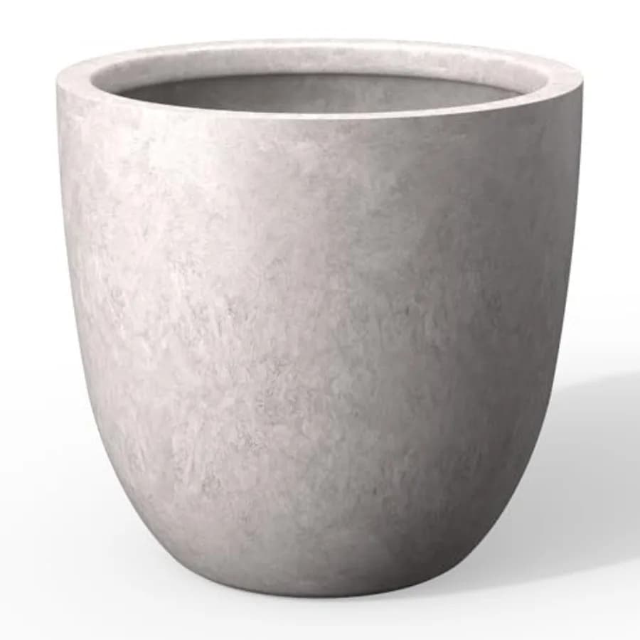 Vaso per Piante in Cemento Rotondo da 18 Pollici di Diametro, per Interni ed Esterni, con Foro di Drenaggio e Tappo in Gomma per Casa, Patio e Giardino