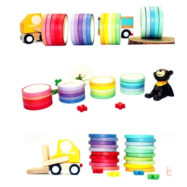 20roll 7.5mm Colorful Washi Tape Set Rainbow Masking Tape Slim Self-Adhesive Stickers for Scrapbooking Collage Paper DIY Craft