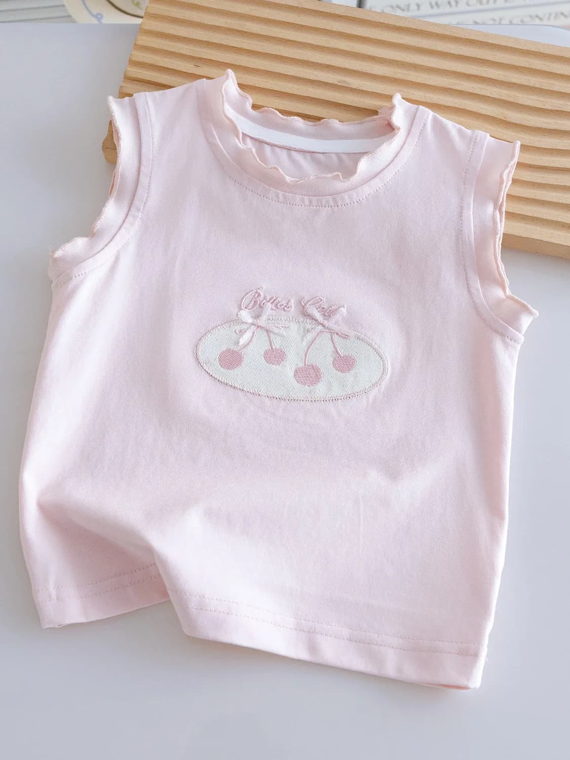 Girls Lightweight Sleeveless T-Shirt Summer 2026 New Style Cherry Embroidery Casual Top Princess Style round Neck Breathable