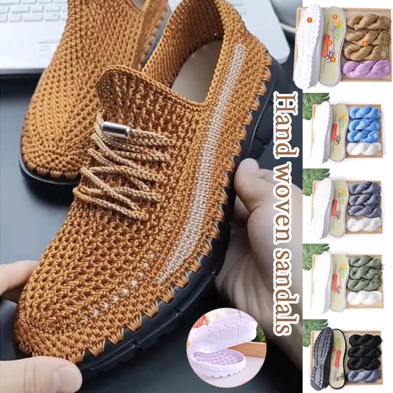 Suole con gancio intrecciate a mano Suole in gomma morbida anti-calcio + Linea cava Pantofole lavorate a mano Sandali Scarpe fai da te Materiale all'uncinetto