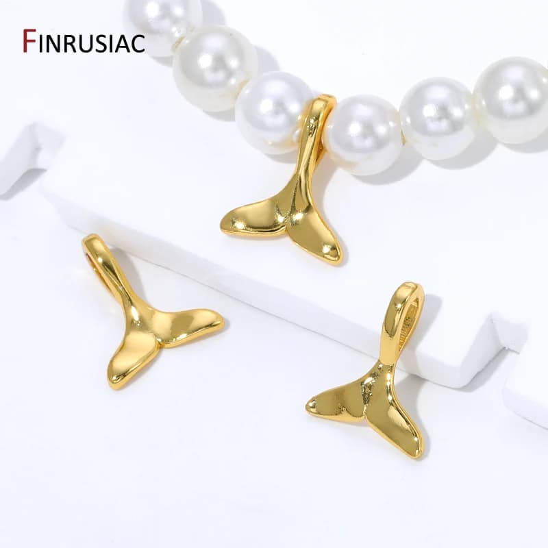 18K gold plated brass fish tail pendant for jewelry, metal mermaid tail pendant for DIY accessories for creating handmade jewelry