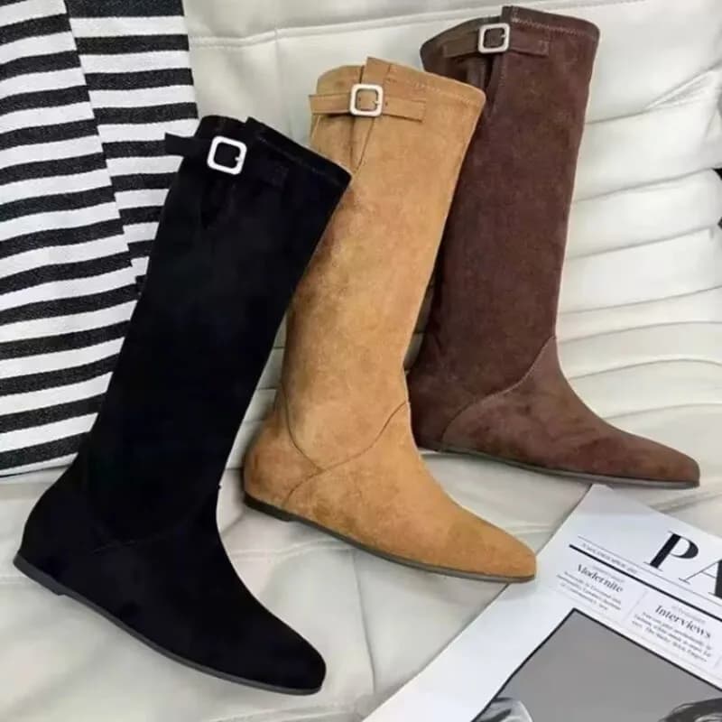 Nuovo stile di lusso da donna occidentale stivali alti al ginocchio calzature pieghettate moda punta a punta stivali lunghi da donna sexy cerniere zeppe scarpe