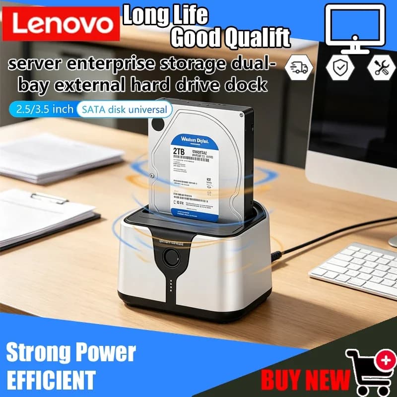 Docking Station Lenovo Blueendless a 2 Bay per HDD/SSD, Enclosure USB 3.0 SATA con Clonazione Offline per Dischi da 2.5/3.5 Pollici