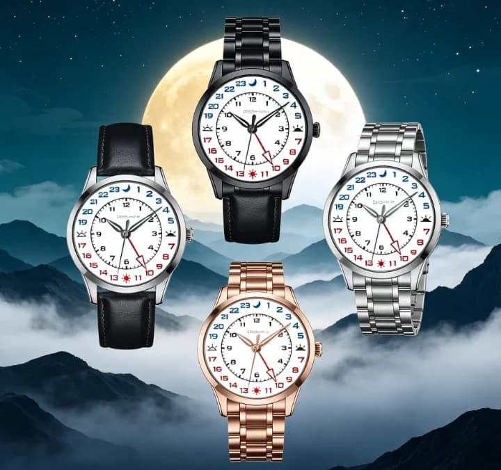 Creative Sunrise Sunset Sun Moon 24 Hours Stainless Steel Leather Waterproof Quartz Watch Male Student