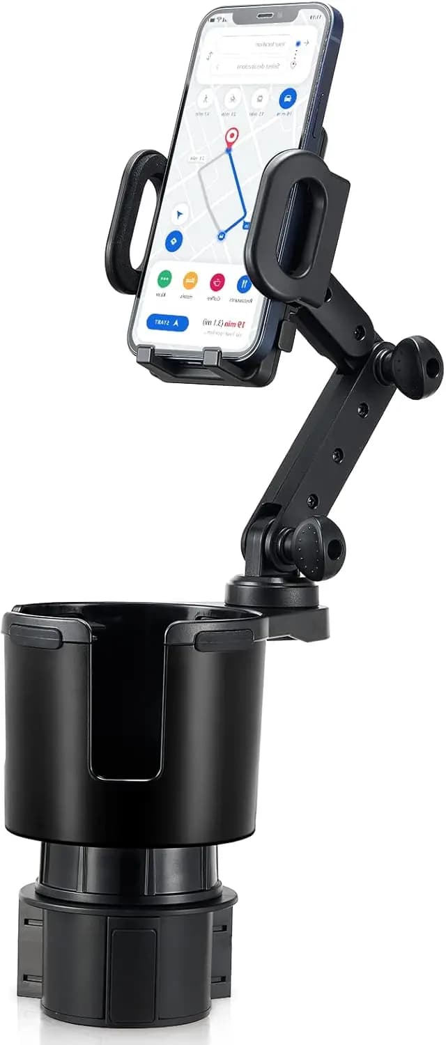 Portabicchieri per auto 2 in 1 con base regolabile e rotazione a 360° ° Supporto per telefono, adatto a bottiglie grandi e telefoni fino a 4,13 pollici