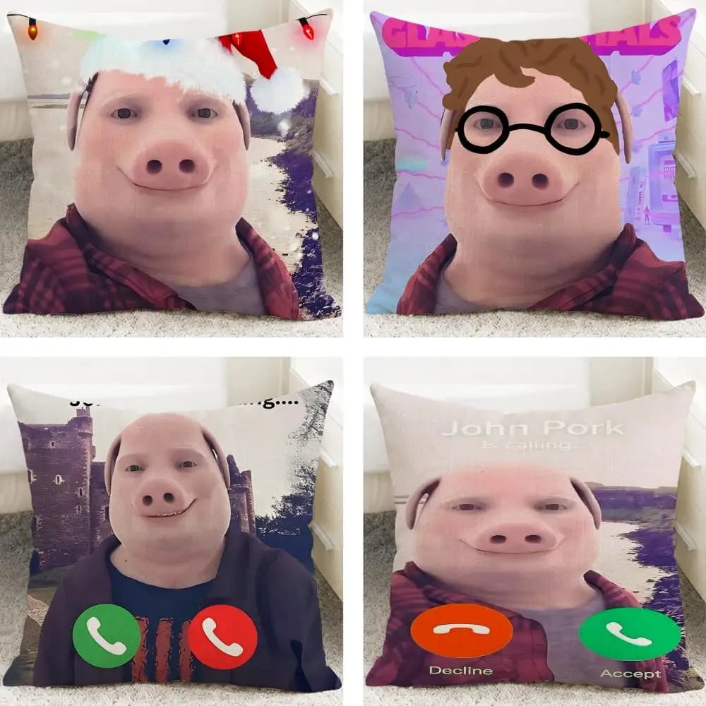 Meme John Pork Is Calling Cushion Cover Cushion Covers Natural Linen Breathable Sofa Bedroom Decor Pillowcase
