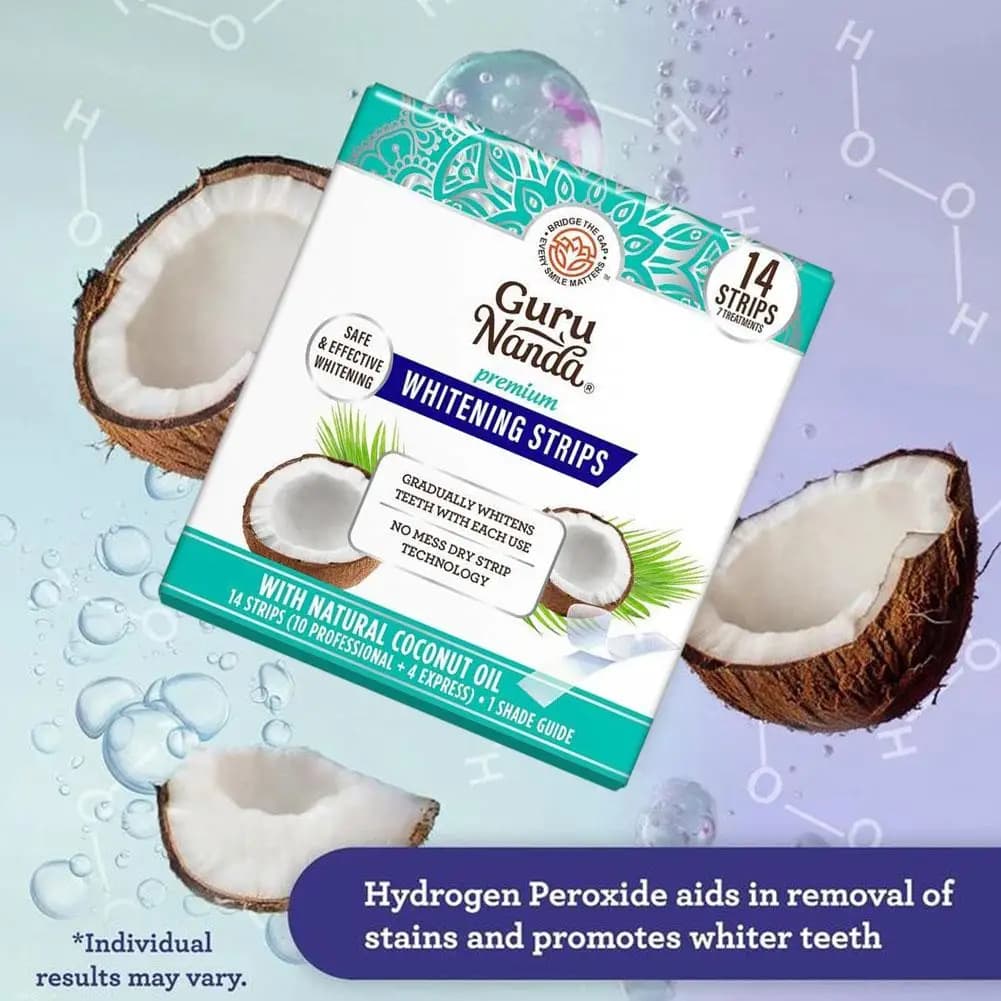 White coconut oil strips Clean teeth Remove stains Hygiene treatment White teeth White stripes for coconut oil