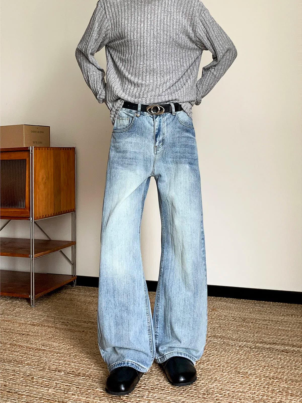 Retro High Street Wide Leg Jeans Men Women Loose Straight Micro Flared Slimming Washed Overalls Youthful Trendy Long Pants